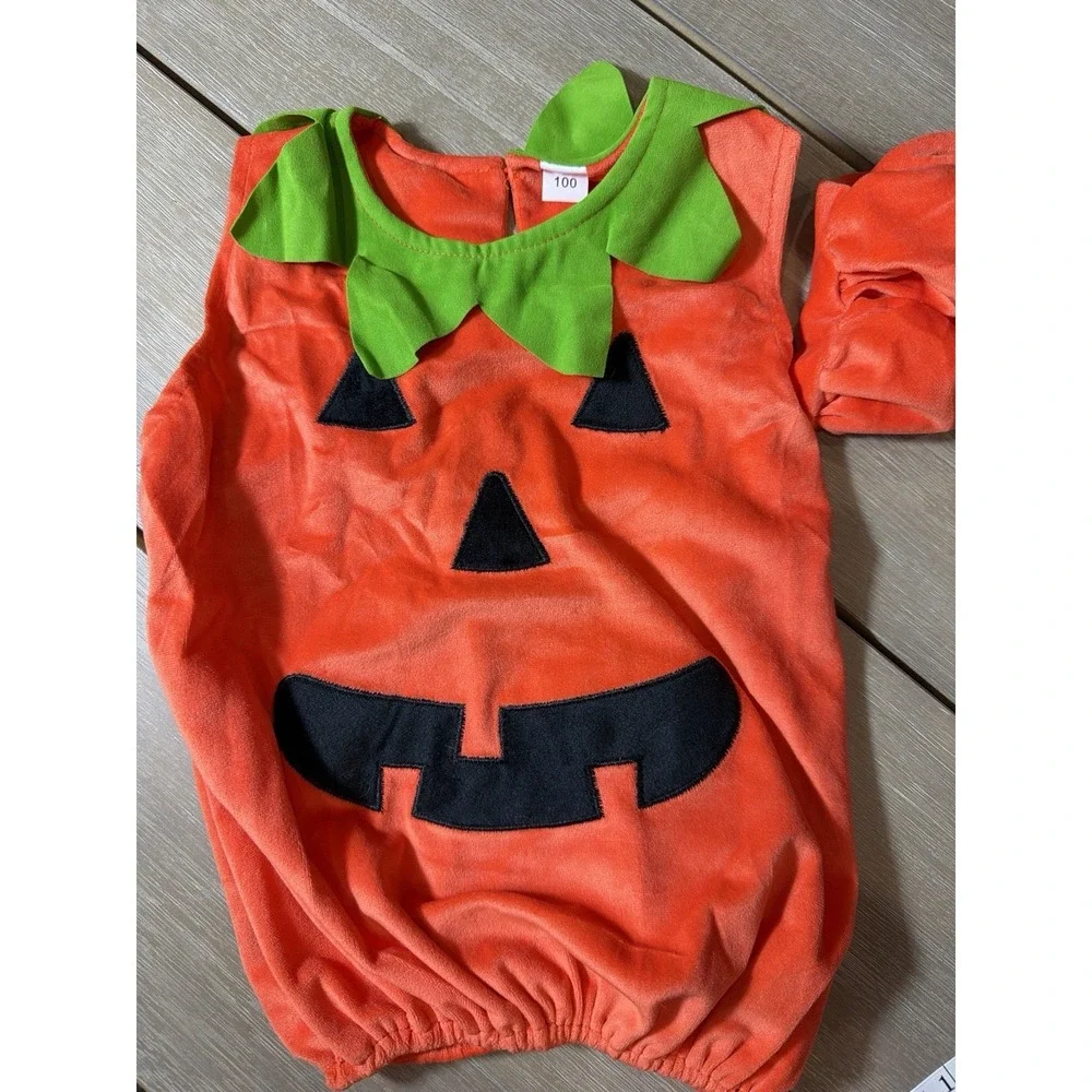 Pumpkin Baby Unisex Costume Pumpkin Romper Halloween DressUp Set Toddler Cosplay